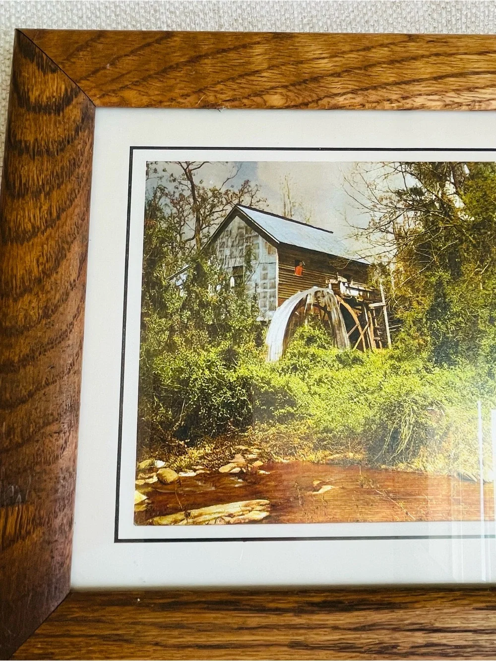 (2) Vintage MCM Foil Art Classic Oak Wood Picture Frames